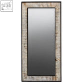 Luxor recycled wood rectangular wall mirror with a distressed textured frame in beige and brown shades
