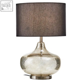 Luz silver glass table lamp with silver mercury glass base and dark gray textured black shade