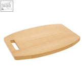 Lyna curved rectangular beech wood serving board with light wood color smooth surface and integrated handle
