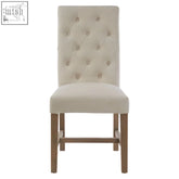 Beige linen lyon beige linen dining chair with tufted back and wooden legs for stylish dining rooms