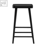 Lyon black oak wood bar stool with black matte finish and sturdy metal legs in a sleek minimalist design