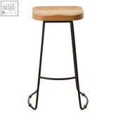Rustic lyon oak wood bar stool with black metal legs featuring a square wooden seat for a stylish metal bar stool design