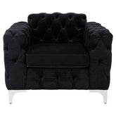 Black tufted velvet modern chesterfield chair with chrome legs in madina black velvet modern style