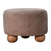 Artisan Furniture Solid Mango Wood Mocha Faux Fur Round Ball Footstool