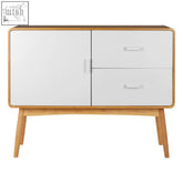 Modern white and light wood malmo drawers sideboard with two drawers and one cabinet door with minimalist handles