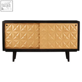 Black-framed malta sideboard with sliding doors in textured gold geometric pattern made from mango wood