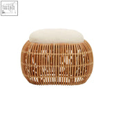 Manado natural rattan bean bench with a cream-colored cushion made from natural rattan for cozy seating