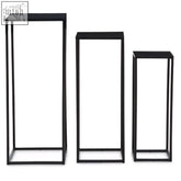 Set of three mandoli nest black metal plant stands with minimalist rectangular frame for modern living with square stone top
