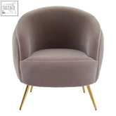 Manhattan mink velvet curved plush taupe velvet curved accent chair with sleek gold-tone metal legs