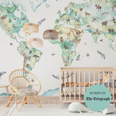 Wildlife World Map Mural Wallpaper For Children