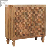 Rustic marbella chest of drawers with woven texture and brass handles made from solid mango wood slats
