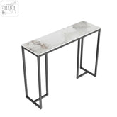 Modern console table with white marble top and sleek black metal frame legs perfect for entryway or hall storage 100x30x78