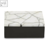Marmara small marble trinket box with a sleek white marble top with black veining and dark gray base