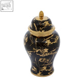 Large marble effect black and gold ceramic jar with matching lid perfect for stylish storage and decor