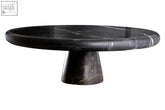 Black marble cake stand with sleek circular top and tapered pedestal base perfect for marble cake display
