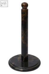 Elegant marmore black and gold marble kitchen roll holder with dark brown marble and swirling golden veining pattern