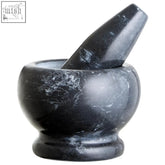 Marmore black marble mortar and pestle set with a smooth polished finish perfect for grinding spices and herbs