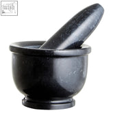 Black granite marmore black marble mortar and pestle set with rim for grinding herbs and spices