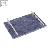 Dark gray black marble serving board with sleek silver handles perfect for stylish marble serving presentation