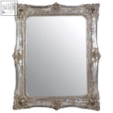 Silver ornate marseille champagne baroque style wall mirror with intricate detailing and distressed finish