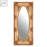 Marseille gold finish oval border wall mirror with ornate baroque-style gold finish oval frame detailing