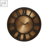 Bronze-toned mateo wall clock with roman numerals and antique gold finish for a minimalist look