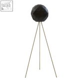 Mateo black finish floor lamp with black faceted globe and slender metallic tripod base for stylish lighting