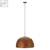 Mateo large coffee dome pendant light with copper geometric faceted dome shade and thin suspension cord