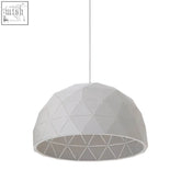 Medium white dome pendant light with a faceted geometric design and triangular patterns for modern spaces