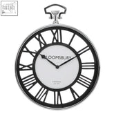 Silver-toned mateo nickel finish pocket style wall clock with classic round face and bloomsbury logo on white dial