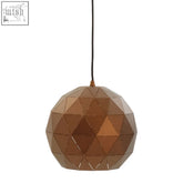 Copper-colored geometric mateo xs coffee pendant light with triangular facets and black cord in coffee finish pendant style