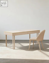 Minimalist beige max office desk with integrated drawers and matching chair made of sintered stone for office use