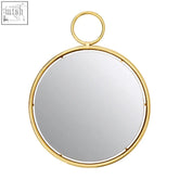 Meissa gold finish pendant wall mirror with gold-toned circular design and ring handle for stylish pendant wall decor