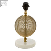 Melora round marble gold finish table lamp base with gold mesh globe, black bulb socket, and white marble gold finish base