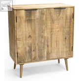 Rustic merlin mango wooden drinks cabinet sideboard with two doors natural weathered finish and tapered legs