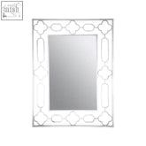 Merlin silver leaf wall mirror featuring a silver framed rectangular design with an ornate quatrefoil pattern
