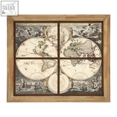 Antique style world map wall painting in light wood frame perfect for merlin wall decor and merlin wall painting