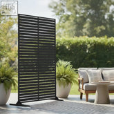Black metal slat indoor outdoor privacy screen 90cm by 180cm for added privacy and style