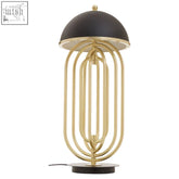 Black dome metropolis table lamp with gold-toned metal frame and base perfect for stylish table lighting
