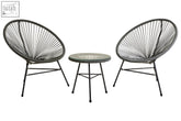 Black woven string patio chairs with sleek modern design in miami grey 3 piece rattan patio set for outdoor lounging