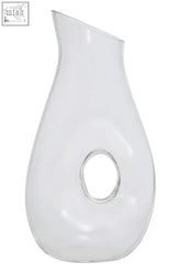 Mila 1500ml clear glass decanter with a sleek teardrop shape and oval cutout near the base clear glass decanter