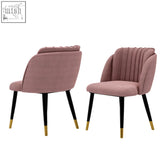 Pair of blush pink milano velvet dining chairs with black legs and gold-tipped feet velvet dining chair set