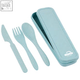 Light blue mimo 3 piece mint wheat straw travel cutlery set in matching case for eco friendly use
