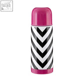Pink and black chevron-patterned mimo 350ml vacuum flask with glossy finish and insulated design