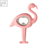Mimo pink flamingo bottle opener with silver metal mechanism shaped like a pink flamingo bottle accessory