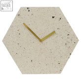 Mimo terrazzo clock hexagonal concrete design with gold-tone hands stylish and modern terrazzo clock decor