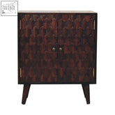 Mini pineapple carved light walnut chest of drawers with intricate pineapple carvings and gold-toned hardware and legs