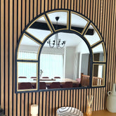 Mio - Black & Gold Metal Arched Window Mirror - 95cm x 120cm - Mirror