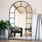 Mio- Full Length Black Metal Arched Window Mirror - 200cm x 120cm - Mirror