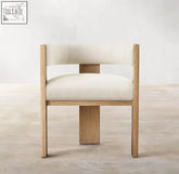 Beige upholstered miran chair with solid oak wood frame and minimalist design combines comfort and style